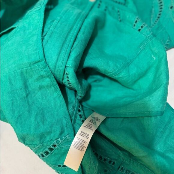 Chico's 100% Linen Embroidered Jacket. 1 (M) Zip Pockets Eyelet Lagenlook Boho - Picture 11 of 12